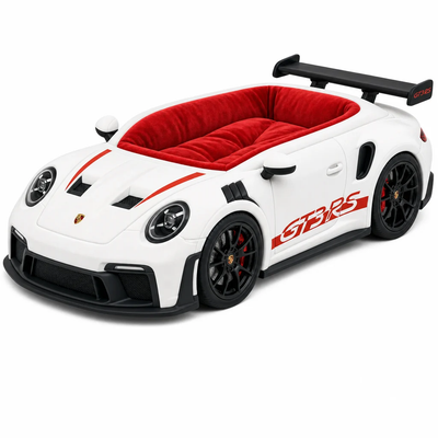 White Track car-shaped dog bed